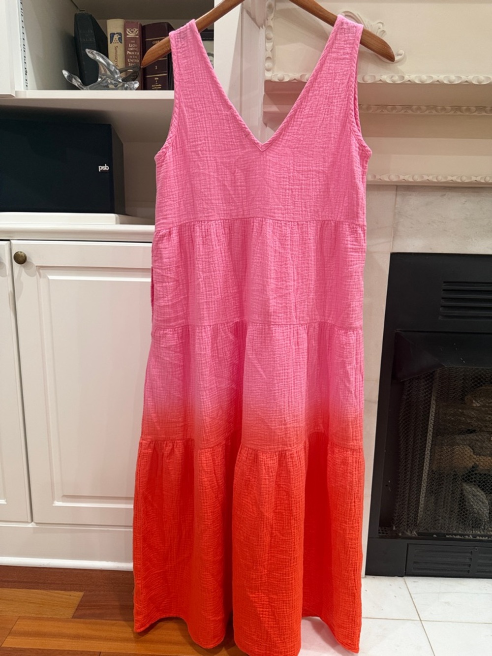 Marine Layer Coastal Grandmother Pink Orange Ombre Cotton Gauze Tiered Maxi XS - Picture 6 of 13